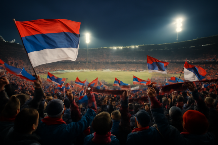 Suasana stadion sepak bola di Balkan dengan suporter fanatik