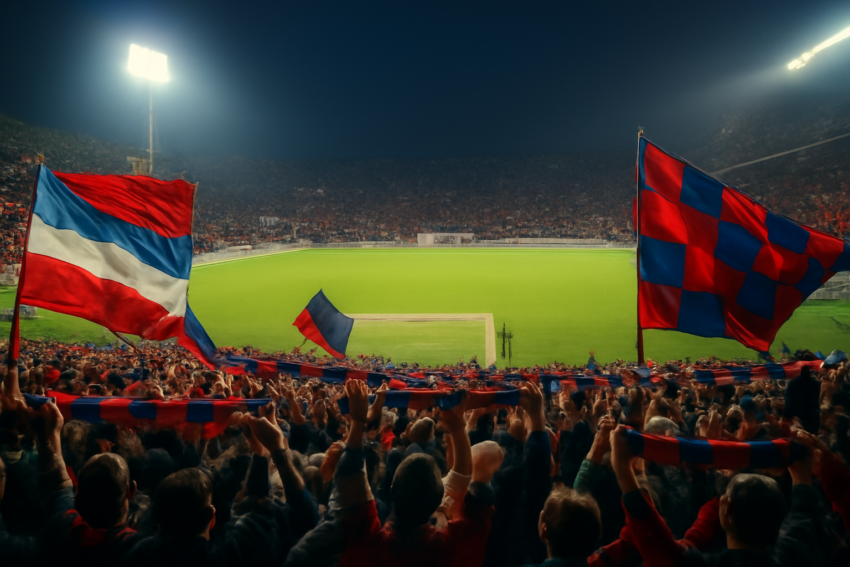 Suasana stadion sepak bola di Balkan dengan suporter bersemangat
